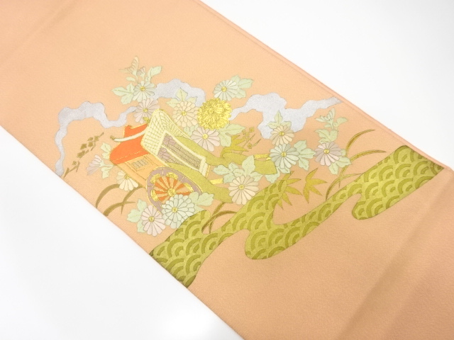 JAPANESE KIMONO / ANTIQUE FUKURO OBI / SILK / EMBROIDERY / CARRIAGE